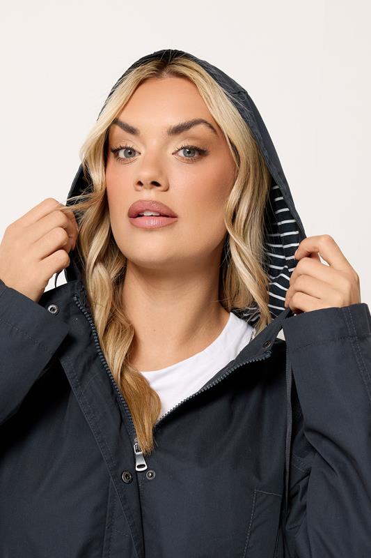 YOURS Plus Size Navy Blue Stripe Lined Hooded Jacket | Yours Clothing 6