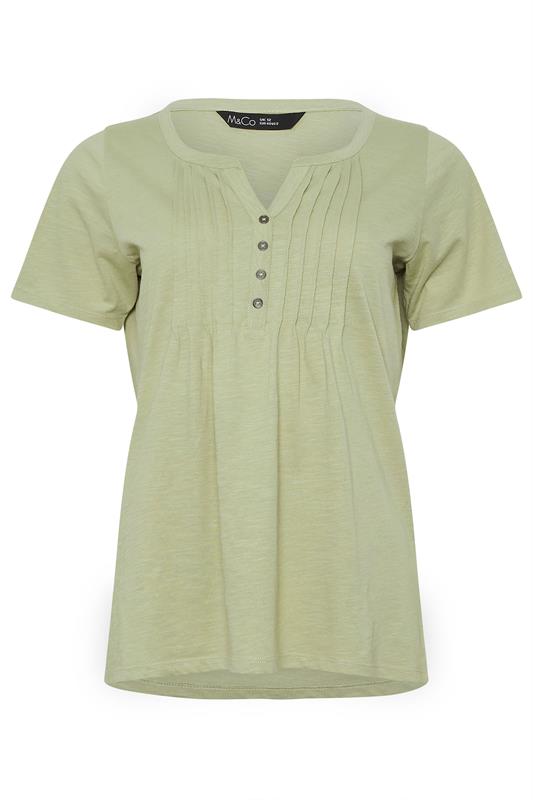 M&Co Sage Green Short Sleeve Cotton Henley Top | M&Co 5