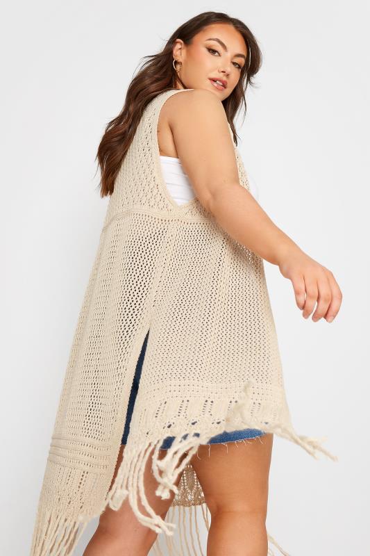 Plus Size Natural Brown Crochet Sleeveless Maxi Cardigan | Yours Clothing  4