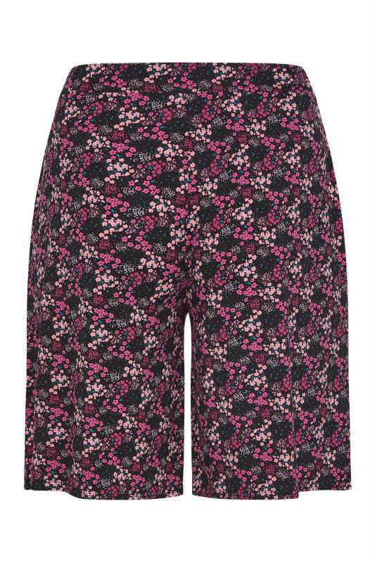 Curve Black & Pink Floral Print Jersey Shorts 6