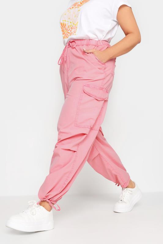 LIMITED COLLECTION Plus Size Pink Acid Wash Cargo Trousers | Yours Clothing 2