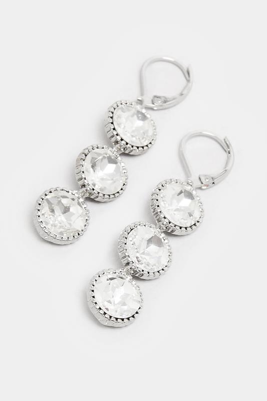 Silver Tone Triple Diamante Drop Earrings | Yours Clothing 3