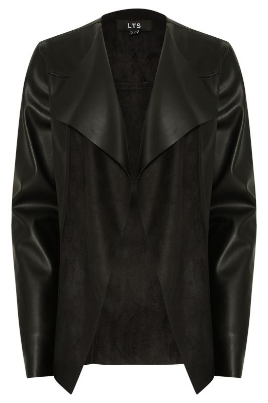 LTS Tall Black Faux Leather Waterfall Jacket 5