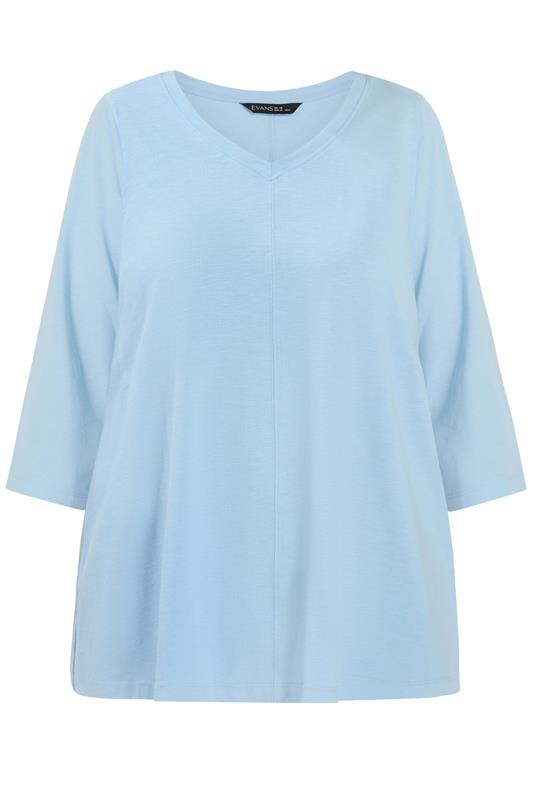 EVANS Plus Size Sky Blue V-Neck Cotton Top | Evans 5