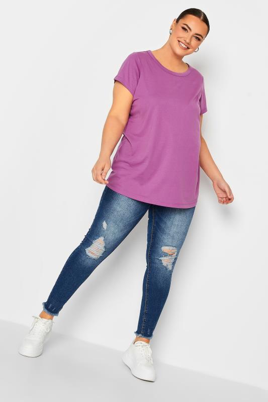 YOURS Curve Plus Size Essentials Purple T-Shirt | Yours Clothing  2