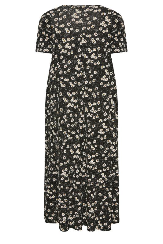 YOURS Plus Size Black Pleat Front Daisy Maxi Dress | Yours Clothing 7
