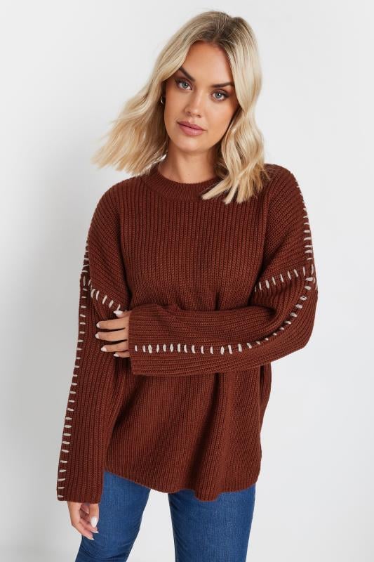  Grande Taille YOURS Curve Rust Orange Contrast Blanket Stitch Jumper