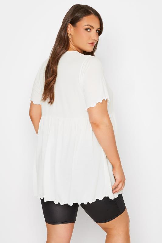 LIMITED COLLECTION Plus Size White Lettuce Edge Peplum Top | Yours Clothing 3