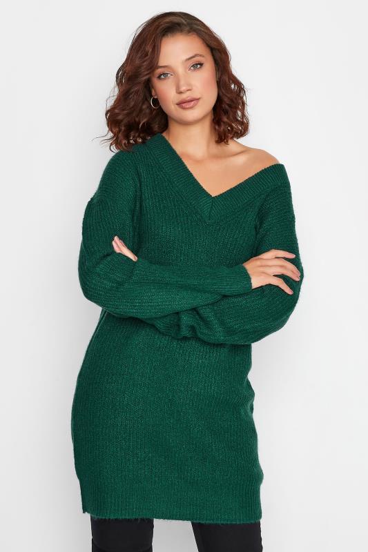 LTS Tall Forest Green V-Neck Knitted Tunic Top 1