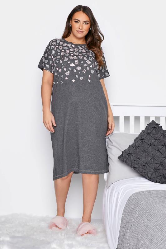  Grande Taille Charcoal Leopard Print Nightdress