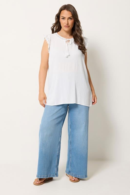 YOURS Plus Size White Tie Neck Blouse | Yours Clothing 1