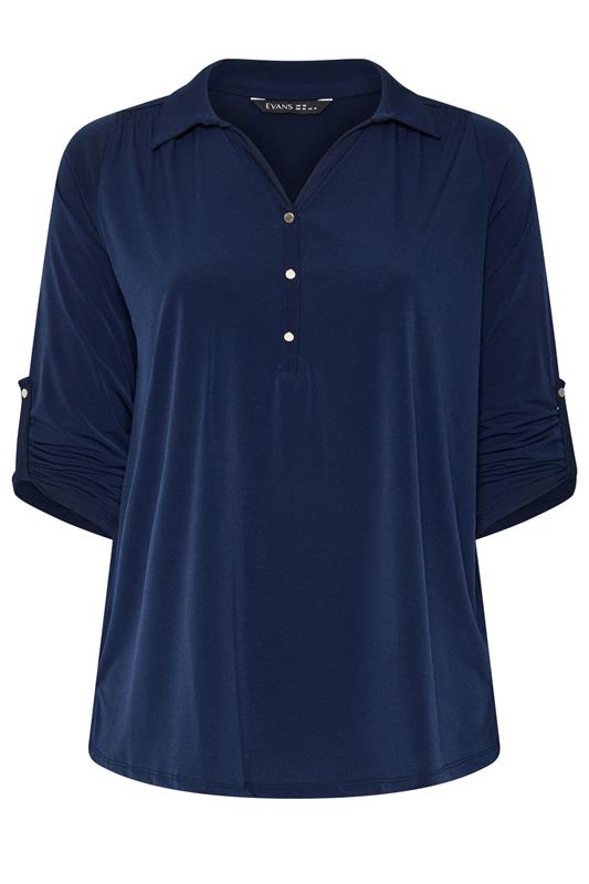 EVANS Plus Size Navy Blue Long Sleeve Blouse | Evans  1