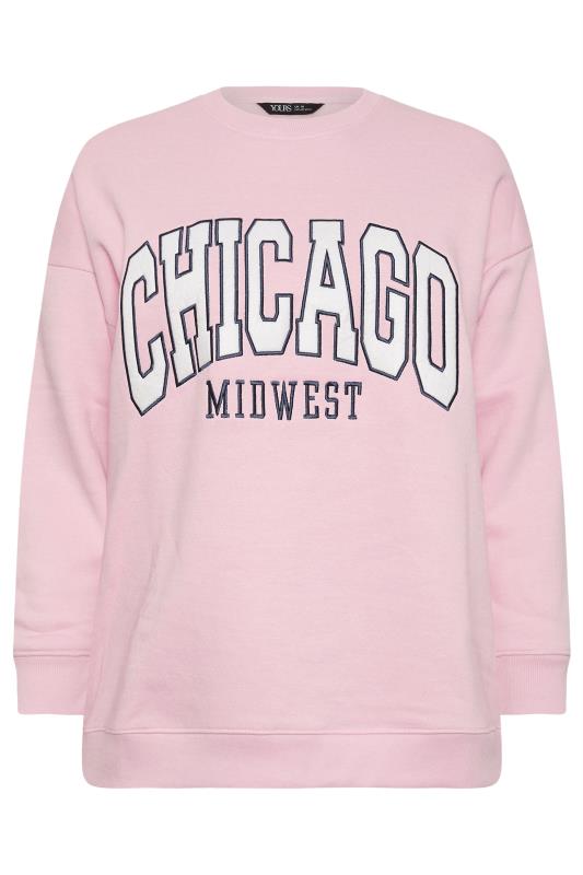 YOURS Plus Size Pink 'Chicago' Crew Neck Sweatshirt | Yours Clothing 5