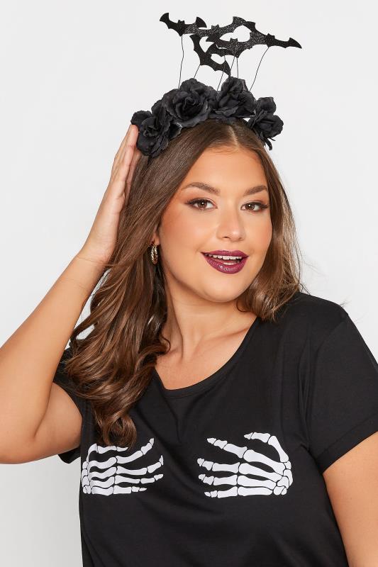 Plus Size  Black Sparkle Bat Halloween Headband