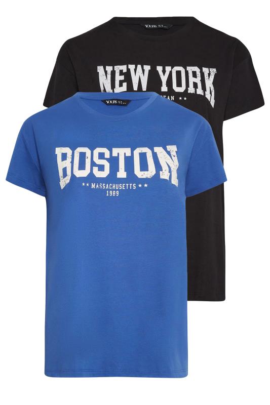 YOURS Plus Size 2 PACK Black & Blue 'New York' & 'Boston' Slogan T-Shirts | Yours Clothing 6