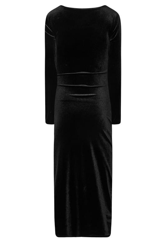 LTS Tall Black Ruched Velvet Midi Dress 7