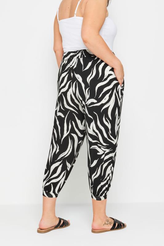 YOURS Plus Size Black Zebra Print Cropped Harem Joggers | Yours Clothing 3