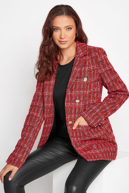 LTS Tall Red & Pink Check Boucle Blazer 1