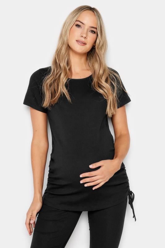 Tall  LTS Tall Maternity Black Ribbed Ruched T-Shirt
