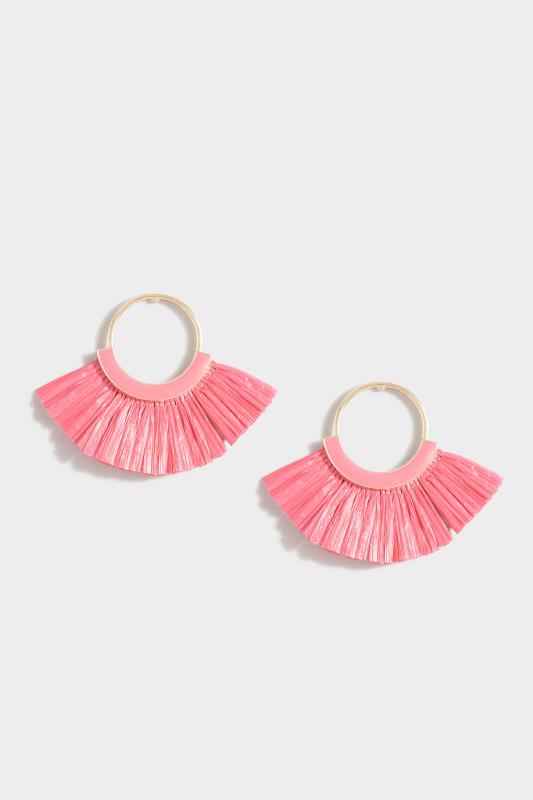  Grande Taille Pink Raffia Enamel Fan Earrings