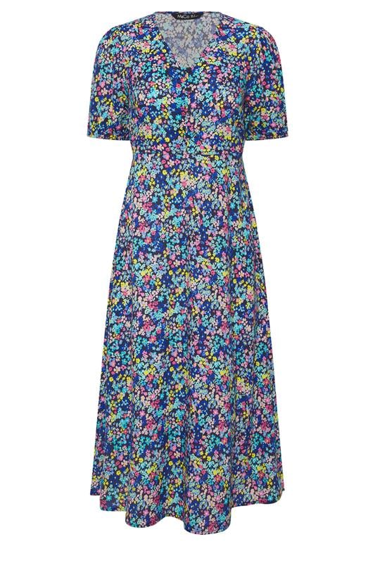 M&Co Petite Blue Ditsy Floral Puff Sleeve Dress | M&Co 5