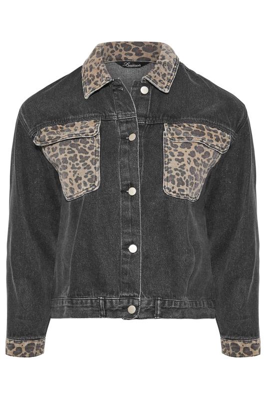 LIMITED COLLECTION Plus Size Black Leopard Print Pocket Denim Jacket | Yours Clothing 6