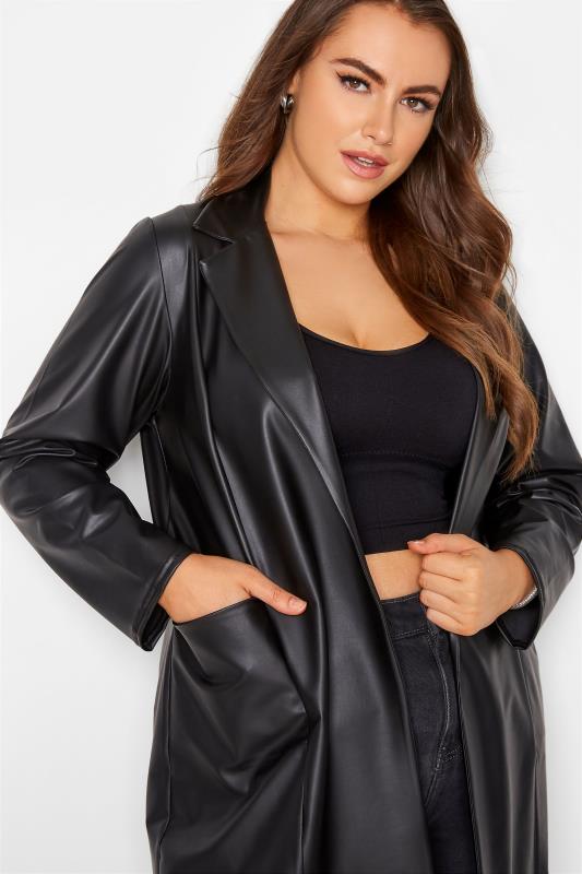 Plus Size Black Faux Leather Longline Blazer | Yours Clothing 4