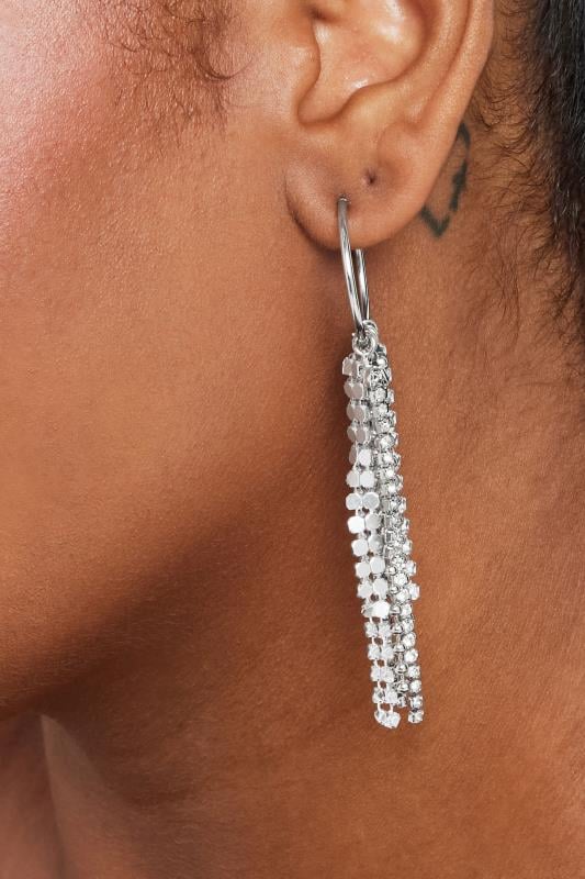 Silver Tone Diamante Tassel Earrings | Yours Clothing 1