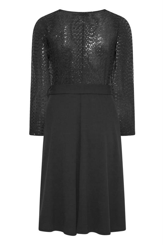 YOURS LONDON Curve Black Sequin Wrap Skater Dress | Yours Clothing 7