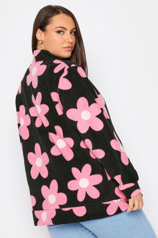 YOURS Plus Size Black Floral Zip Fleece Jacket | Yours Clothing 3