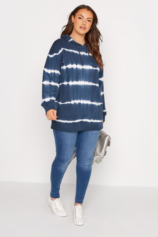 Plus Size Navy Blue Tie Dye Hoodie | Yours Clothing 2