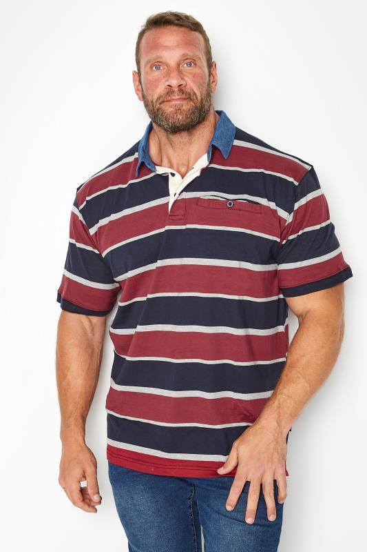 Men's  KAM Big & Tall Blue & Red Stripe Rugby Polo Shirt