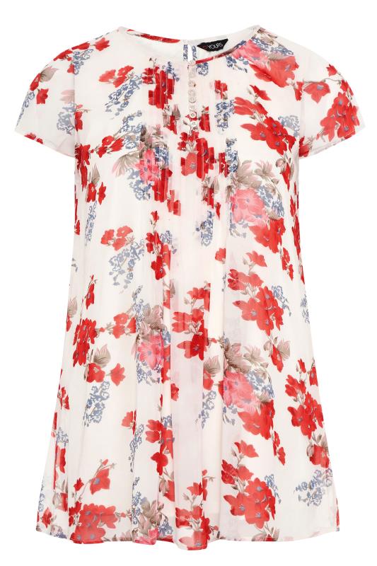 Curve White Floral Pleat Front Short Sleeve Blouse_F.jpg