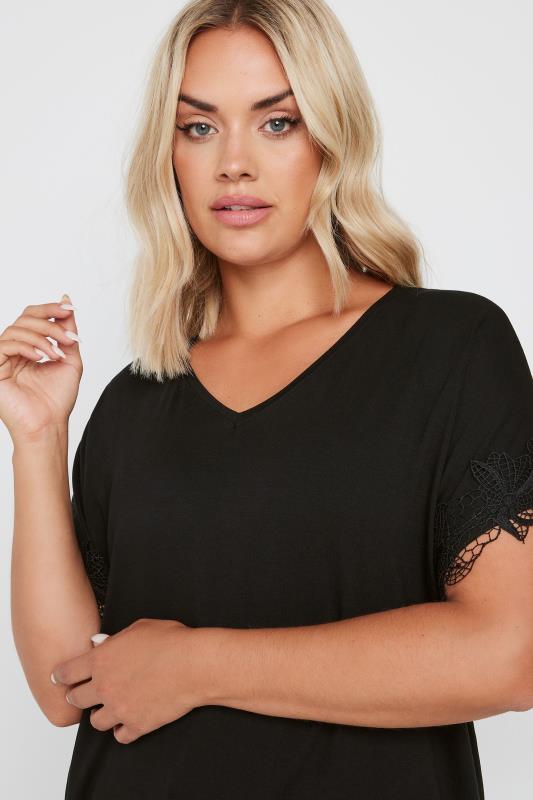 YOURS Curve Black Lace Detailed T-Shirt | Yours Clothing  4