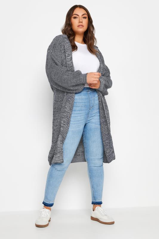 YOURS Plus Size Blue Longline Hooded Cardigan | Yours Clothing 1