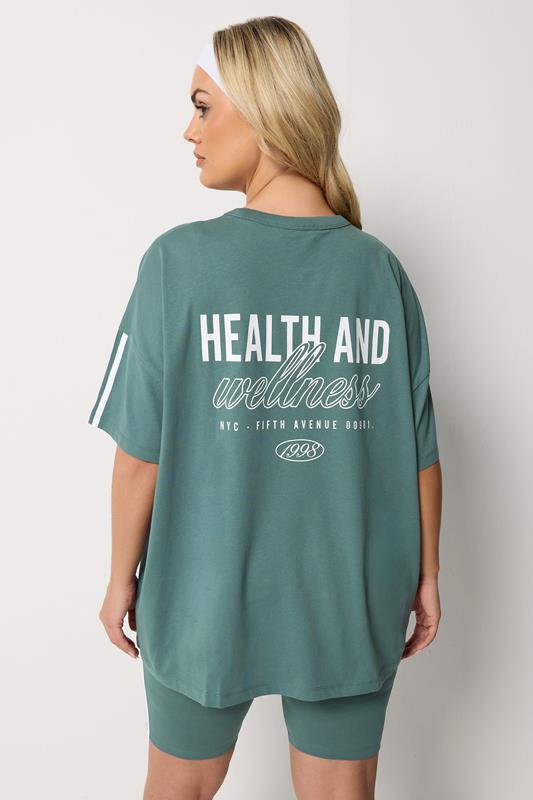 YOURS ACTIVE Plus Size  Blue 'Health & Wellness' T-Shirt | Yours Clothing 5