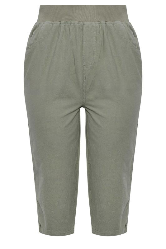 YOURS Plus Size Khaki Green Elasticated Cool Cotton Cropped Trousers | Yours Clothing 5