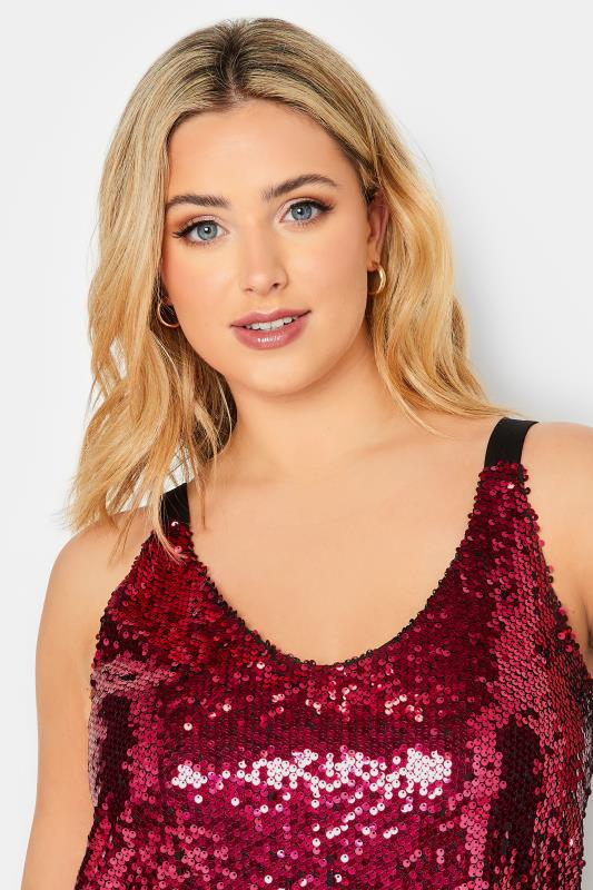 YOURS LONDON Plus Size Red Sequin Embellished Cami Top | Yours Clothing 3