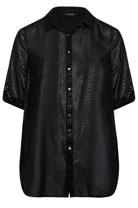 Plus Size Black Printed Shimmer Button Through Shirt | Yours Clothing 6