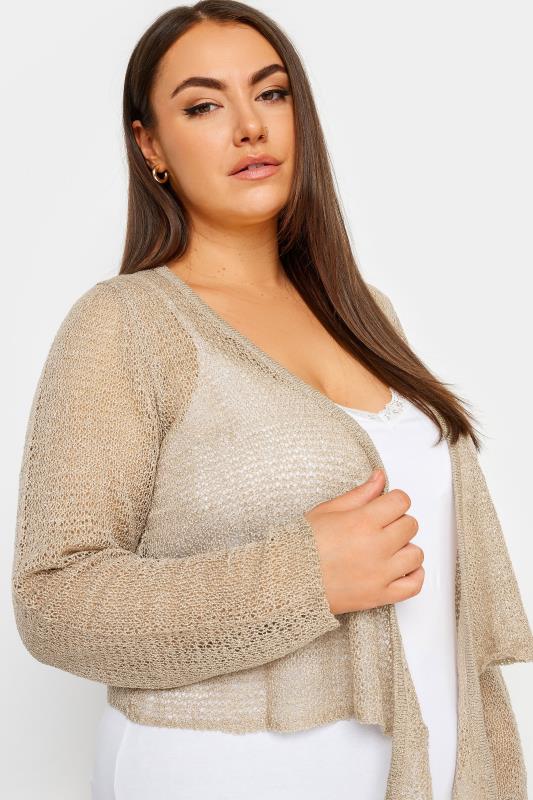 YOURS Plus Size Natural Brown Crochet Tie Front Cardigan | Yours Clothing 5