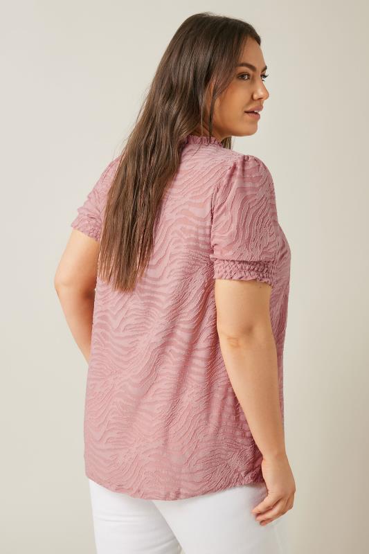 EVANS Plus Size Pink Burnout Print Tie Neck Blouse | Evans 4