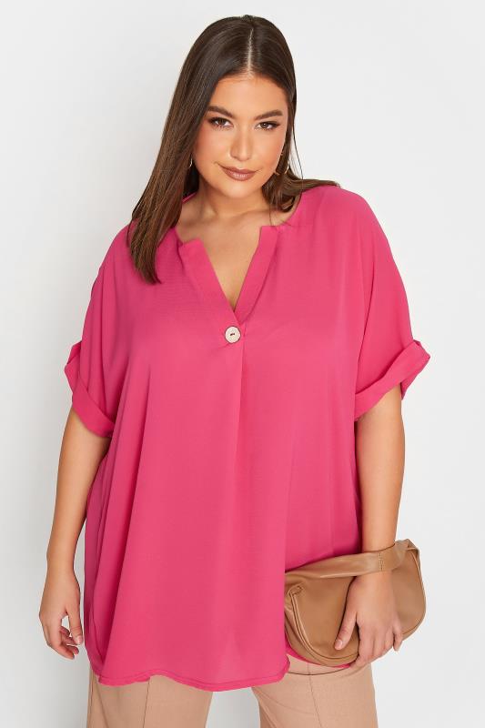 YOURS Curve Plus Size Hot Pink Button Front Blouse | Yours Clothing  1