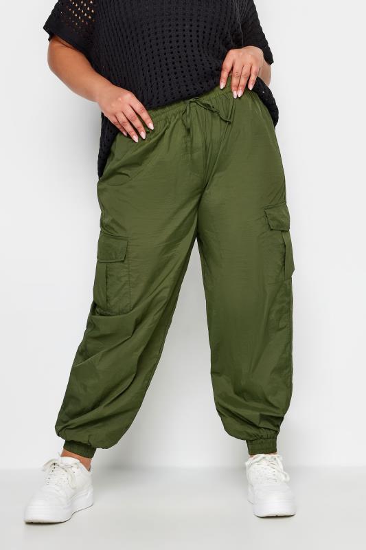 YOURS Plus Size Khaki Green Cargo Pocket Parachute Trousers | Yours Clothing 1