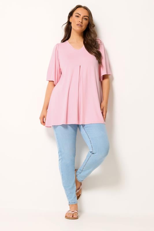 YOURS Plus Size Pink Pleated Front Swing Top | Yours Clothing 1