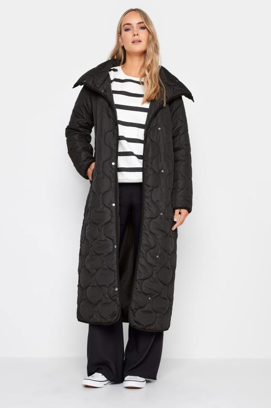 Tall  LTS Tall Black Funnel Neck Quilted Coat