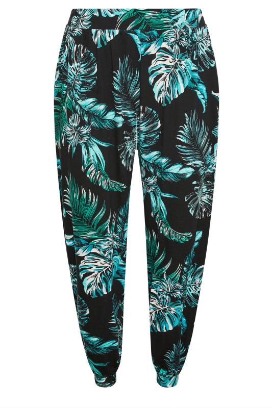 YOURS Plus Size Black Leaf Print Cuffed Harem Trousers | Yours Clothing 5