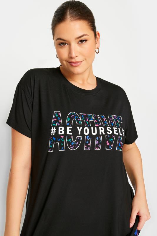 YOURS ACTIVE Plus Size Black '#Be Yourself' Top | Yours Clothing 5