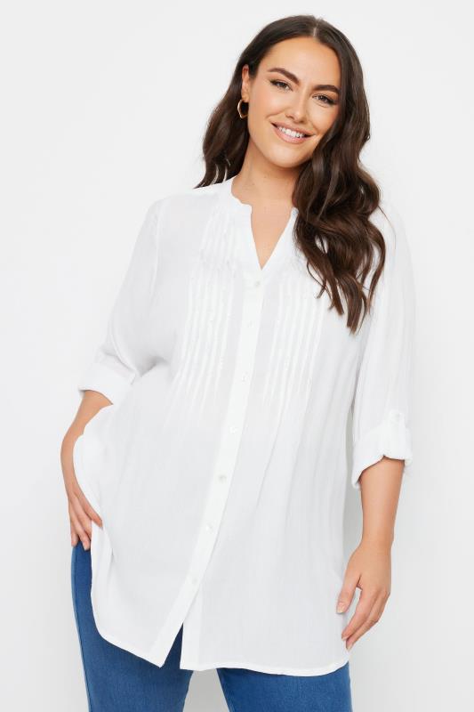 YOURS Plus Size White Pintuck Embellished Shirt | Yours Clothing 1