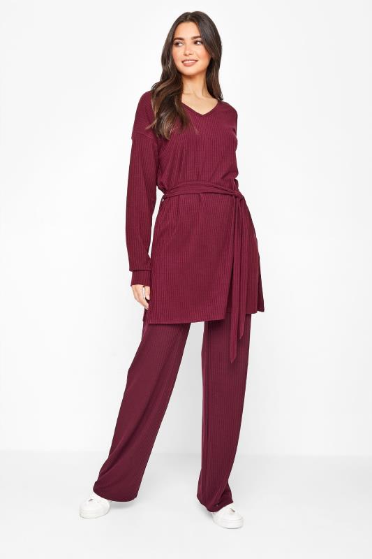 Tall  LTS Tall Berry Red Ribbed Wide Leg Lounge Pants