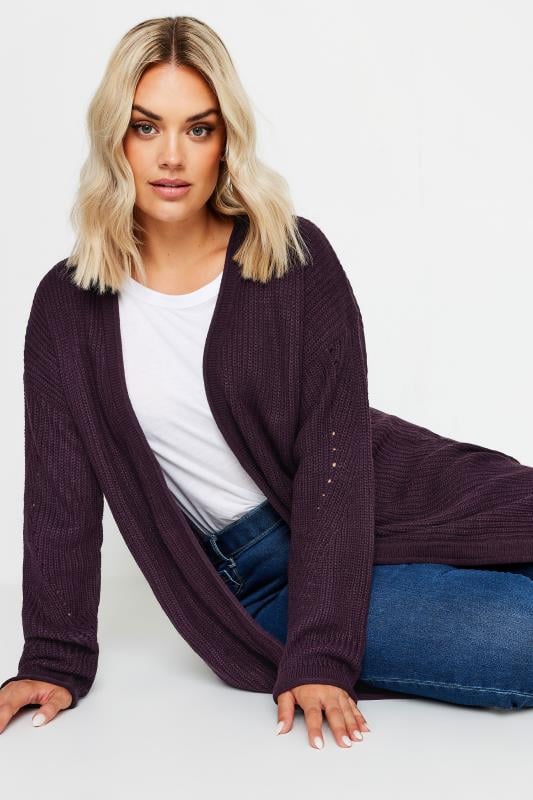  Grande Taille YOURS Curve Dark Purple Knitted Cardigan